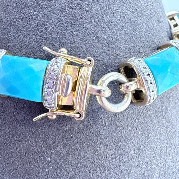 Sterling Silver 925 Turquoise & Illusion Stone Station Bracelet Sz 7.25" Length - Picture 5 of 11